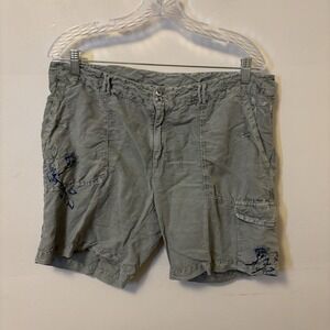 Sundance Women's Gray Linen Blend Embroidered Cargo‎ Shorts Size 14